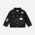 Kids' Black Denim Jacket with Embroidered Details