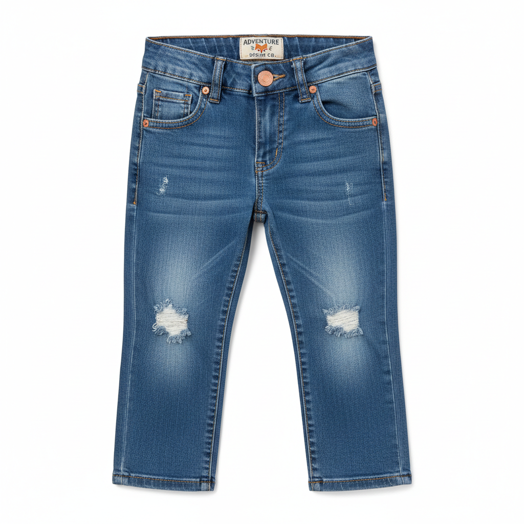 Kids' Distressed Medium Blue Denim Jeans