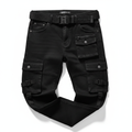 Men's Cargo-Pocket Black Denim Jeans