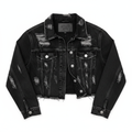 Women's Distressed Black Denim Jacket