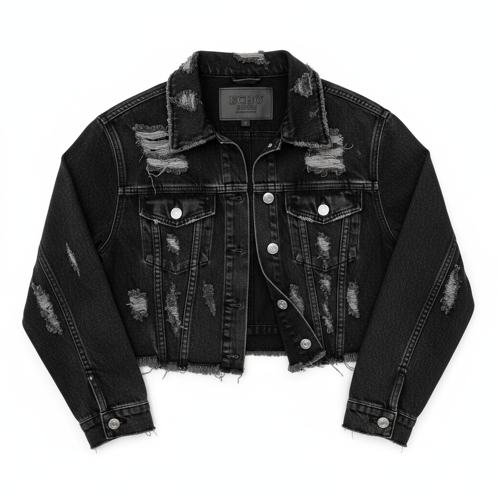 Women's Distressed Black Denim Jacket