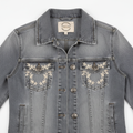 Women's Grey Washed Denim Jacket with Button Detail