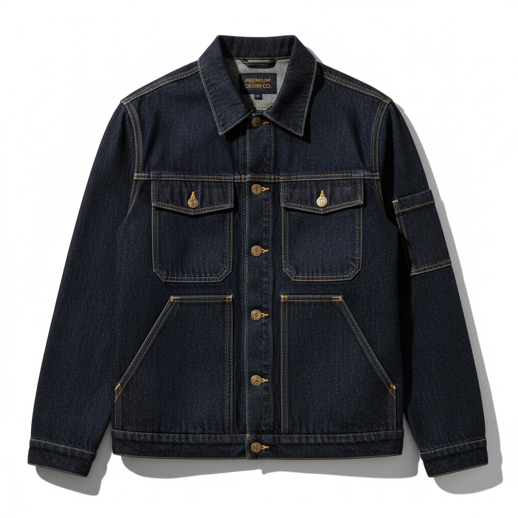 Men's Multi-Pocket Dark Indigo Denim Jacket