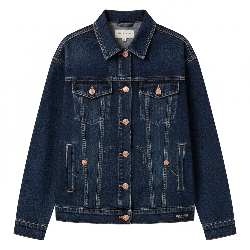 Women's Dark Blue Washed Relaxed Denim Jacket