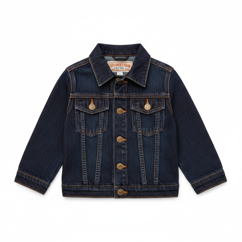 Kids' Dark Blue Denim Jacket with Contrast Stitching