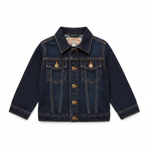 Kids' Dark Blue Denim Jacket with Contrast Stitching
