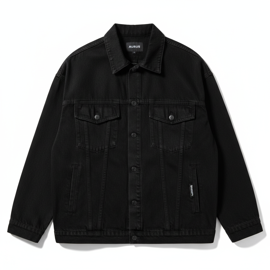 Men's Oversized Black Denim Jacket
