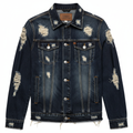 Men's Distressed Dark Blue Denim Jacket